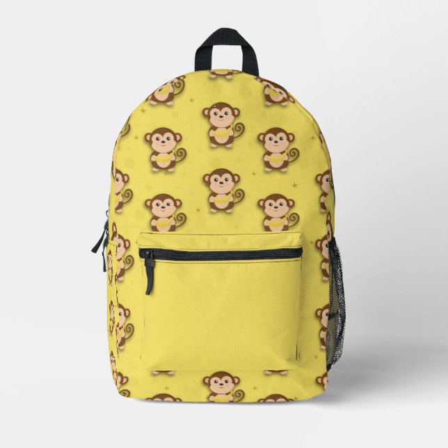 Cute Funny Monkey With Banana Pattern  Printed Backpack (Front)