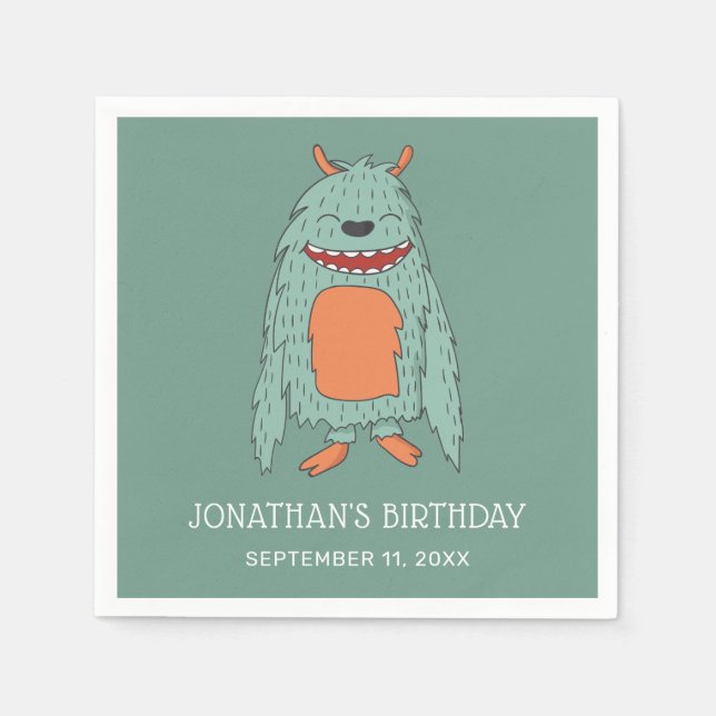 Cute funny monster. Kids boy birthday party Napkin (Front)