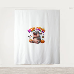 Cute & Funny MOO DENG Baby Hippo Pumpkin Ghost Hal Tapestry