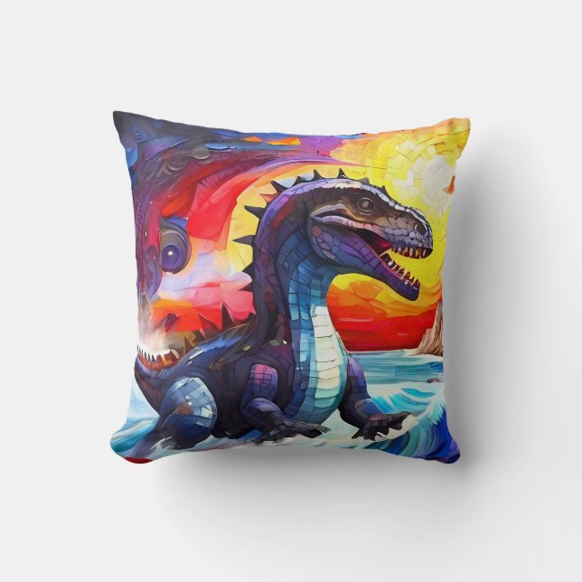 Cute Funny Mosaic Dinosaurs cushion pillow set  (Front)