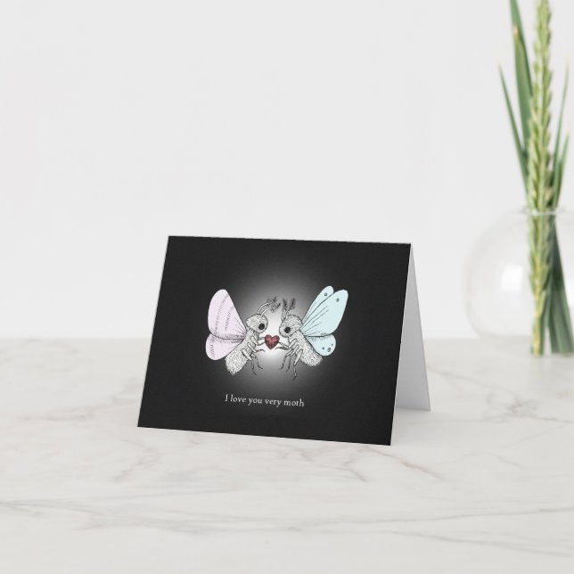 Cute Funny Moth Whimsical Gothic love Anniversary  Card (Front)