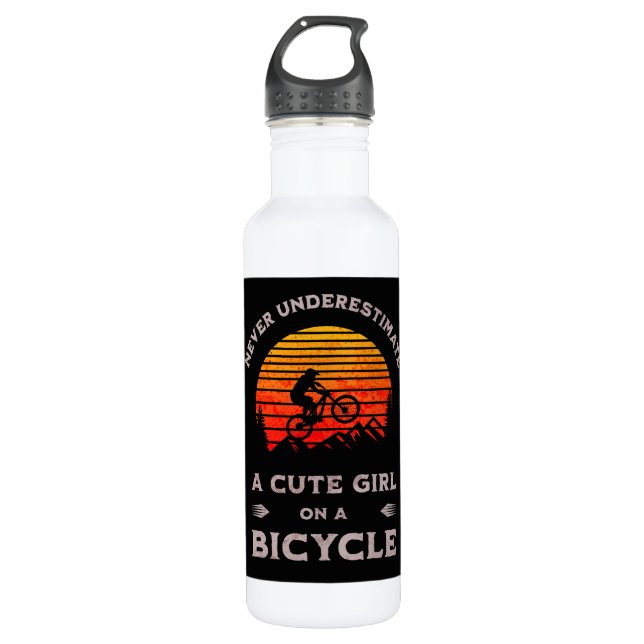 Cute funny mountain bike cycling for girls biker 710 ml water bottle (Front)