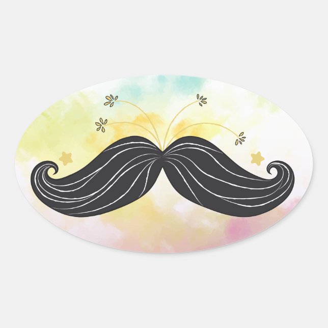 Cute Funny moustache colourful background drawn Oval Sticker (Front)