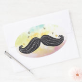 Cute Funny moustache colourful background drawn Oval Sticker (Envelope)