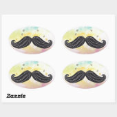 Cute Funny moustache colourful background drawn Oval Sticker (Sheet)