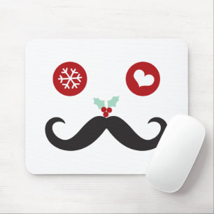 Cute Funny Moustache Silly Face Snowflake Holiday Mouse Mat