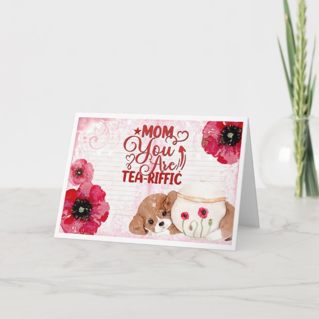Cute Funny Mum Birthday Tea Lover Dog Floral Card (Front)