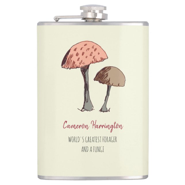 Cute Funny Mushroom Pun Personalised Forager Hip Flask (Front)