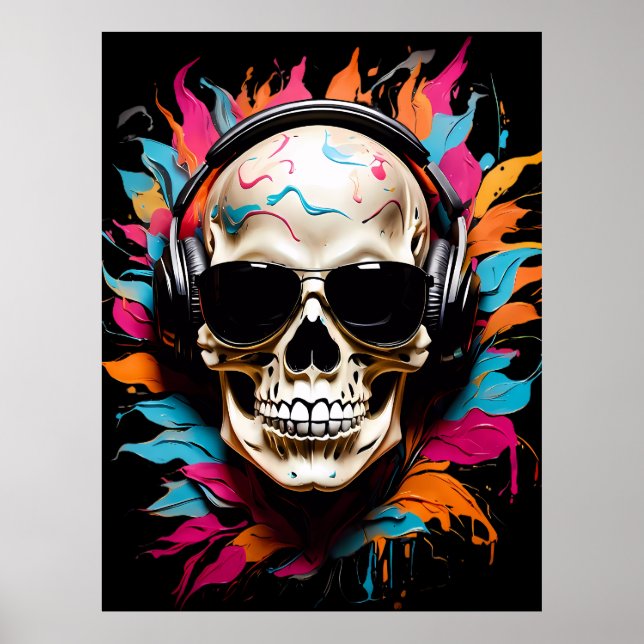 Cute funny musical skull  poster (Front)