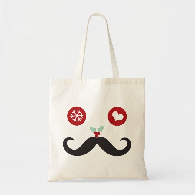 Cute Funny Mustache Silly Face Mistletoe Holiday Tote Bag (Front)
