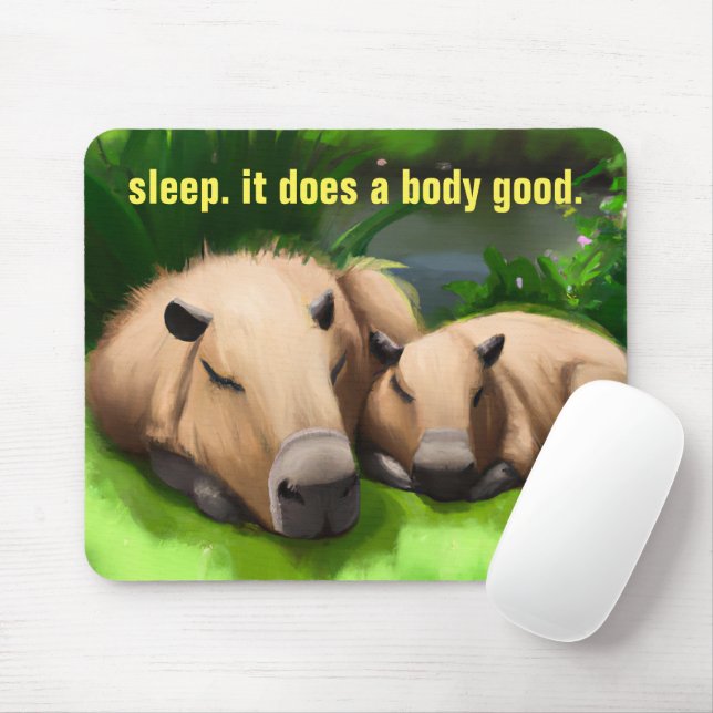Cute Funny Napping Capybaras by the Pond Mouse Mat (With Mouse)