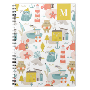 Cute funny nautical animals. Sea kids monogram Notebook