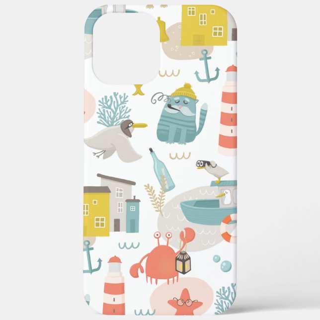 Cute funny nautical animals. Sea kids pattern Case-Mate iPhone Case (Back)