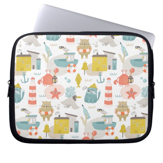 Cute funny nautical animals. Sea kids pattern Laptop Sleeve (Front)