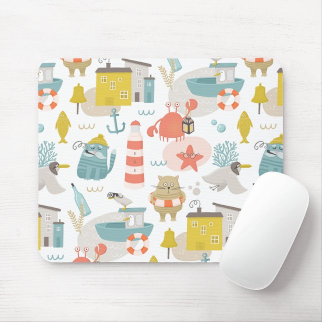 Cute funny nautical animals. Sea ocean pattern Mouse Mat (With Mouse)