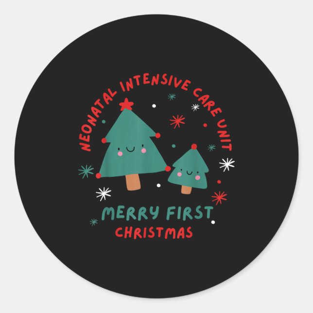 Cute Funny Nicu Merry First Christmas Nurse Crew S Classic Round Sticker (Front)