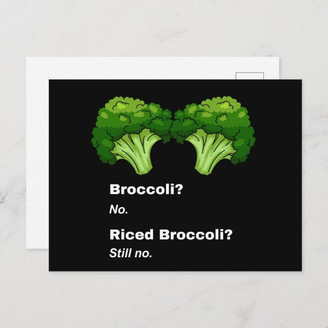 Cute Funny No Broccoli Food Joke Postcard (Front/Back)