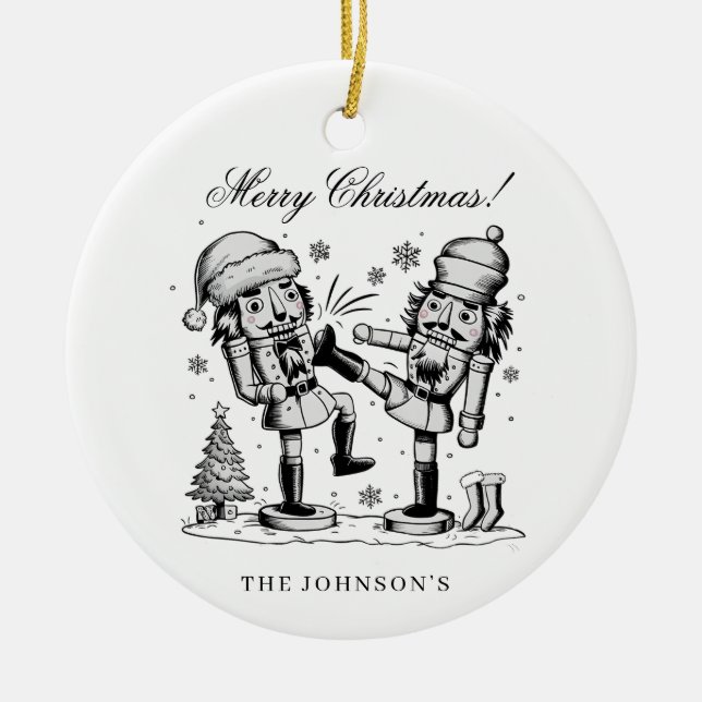Cute funny nutcrackers Christmas personalised  Ceramic Tree Decoration (Front)