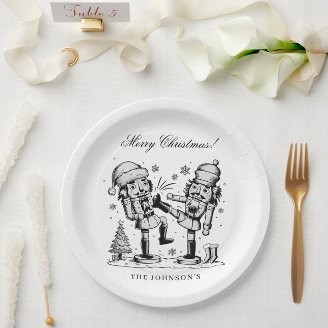 Cute funny nutcrackers Christmas personalised  Paper Plate (Wedding)