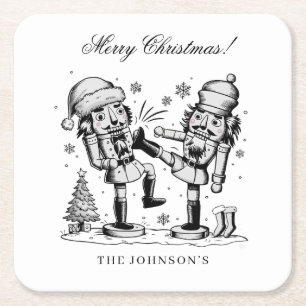 Cute funny nutcrackers Christmas personalised Square Paper Coaster