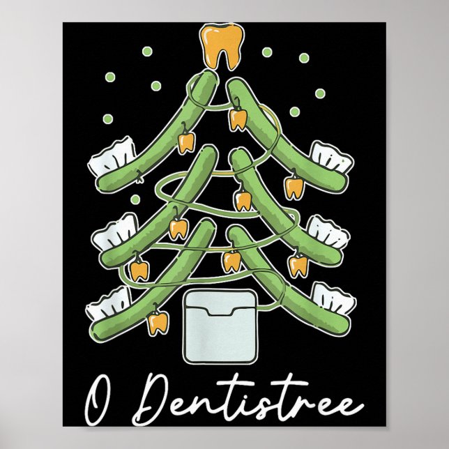 Cute Funny O Dentistree Teeth Brush Christmas Tree Poster (Front)