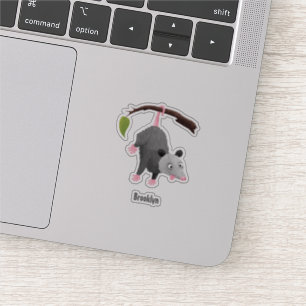 Cute funny opossum hanging from branch cartoon