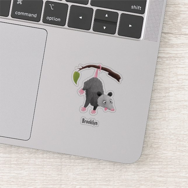 Cute funny opossum hanging from branch cartoon (Detail)
