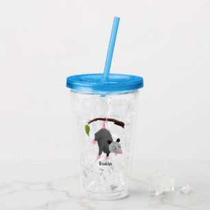 Cute funny opossum hanging from branch cartoon acrylic tumbler