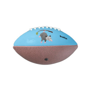 Cute funny opossum hanging from branch cartoon american football