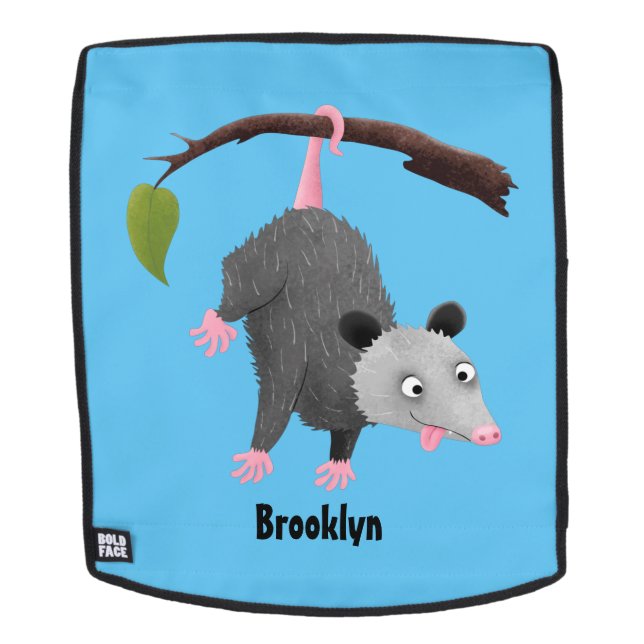 Cute funny opossum hanging from branch cartoon backpack (Removable Face)