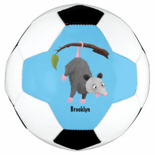 Cute funny opossum hanging from branch cartoon football