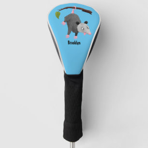 Cute funny opossum hanging from branch cartoon golf head cover
