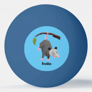 Cute funny opossum hanging from branch cartoon ping pong ball