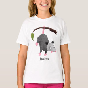 Cute funny opossum hanging from branch cartoon T-Shirt