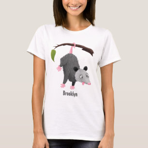Cute funny opossum hanging from branch cartoon T-Shirt