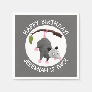 Cute funny opossum personalised birthday cartoon napkin