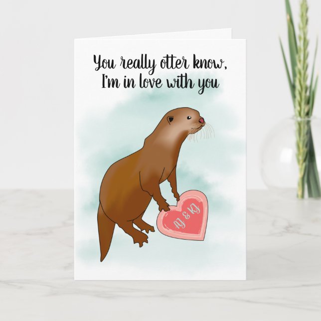 Cute Funny Otter Pun Valentines Romantic Holiday Card (Front)