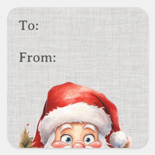 Cute Funny Peeking Santa Gift Label (Front)