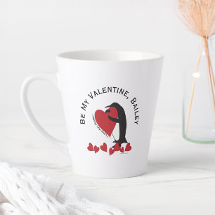 Cute Funny Penguin and Red Heart Valentine Latte Mug