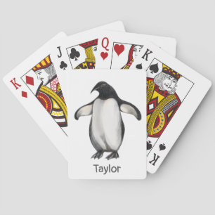 Cute Funny Penguin Animal Drawing Add Your Text  Playing Cards