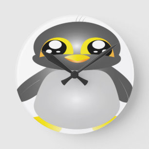 cute funny penguin animal round clock