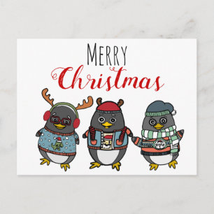 Cute Funny Penguin Illustration   Merry Christmas Postcard