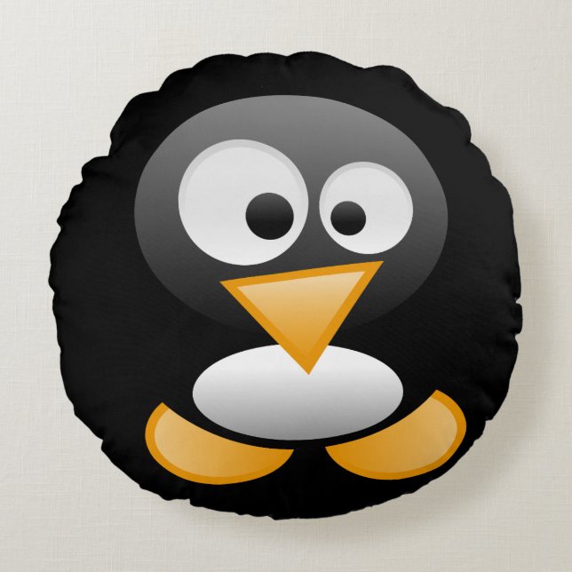 Cute Funny Penguin Monogram Art Round Cushion (Front)