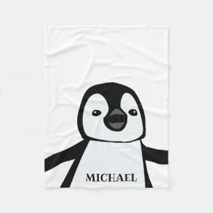 Cute Funny Penguin Nursery Black and white Fleece Blanket