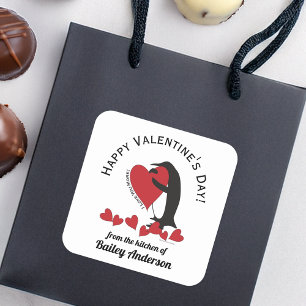 Cute Funny Penguin Valentine's Day Homemade Treat Square Sticker