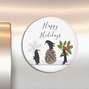 Cute Funny Penguins Whimsical Happy Holidays Magnet