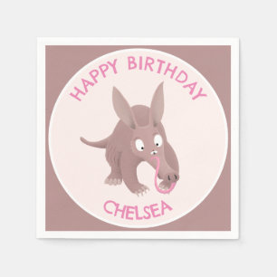 Cute funny personalised aardvark birthday napkin