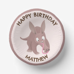 Cute funny personalised aardvark birthday paper plate