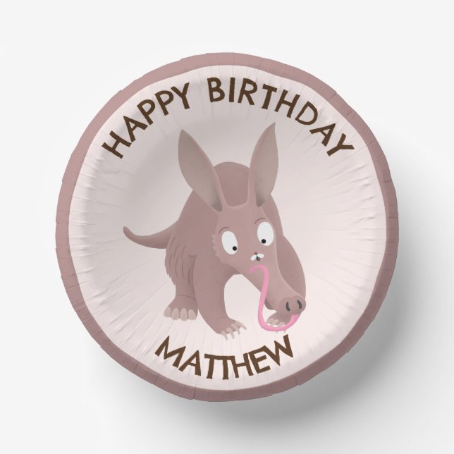 Cute funny personalised aardvark birthday paper plate (Front)