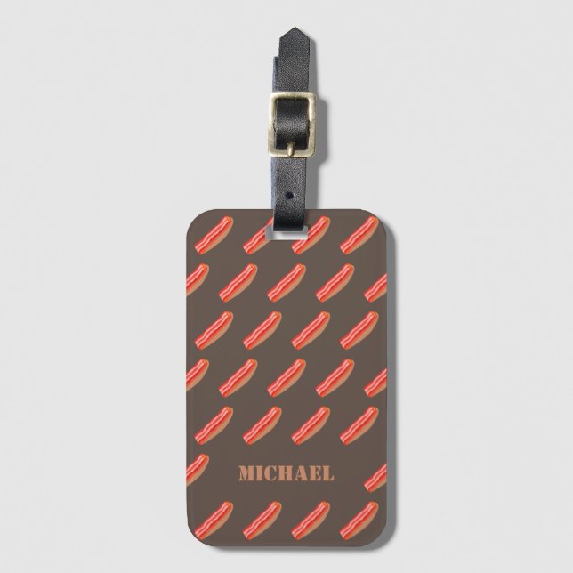 Cute Funny Personalised Bacon  Luggage Tag (Front Vertical)
